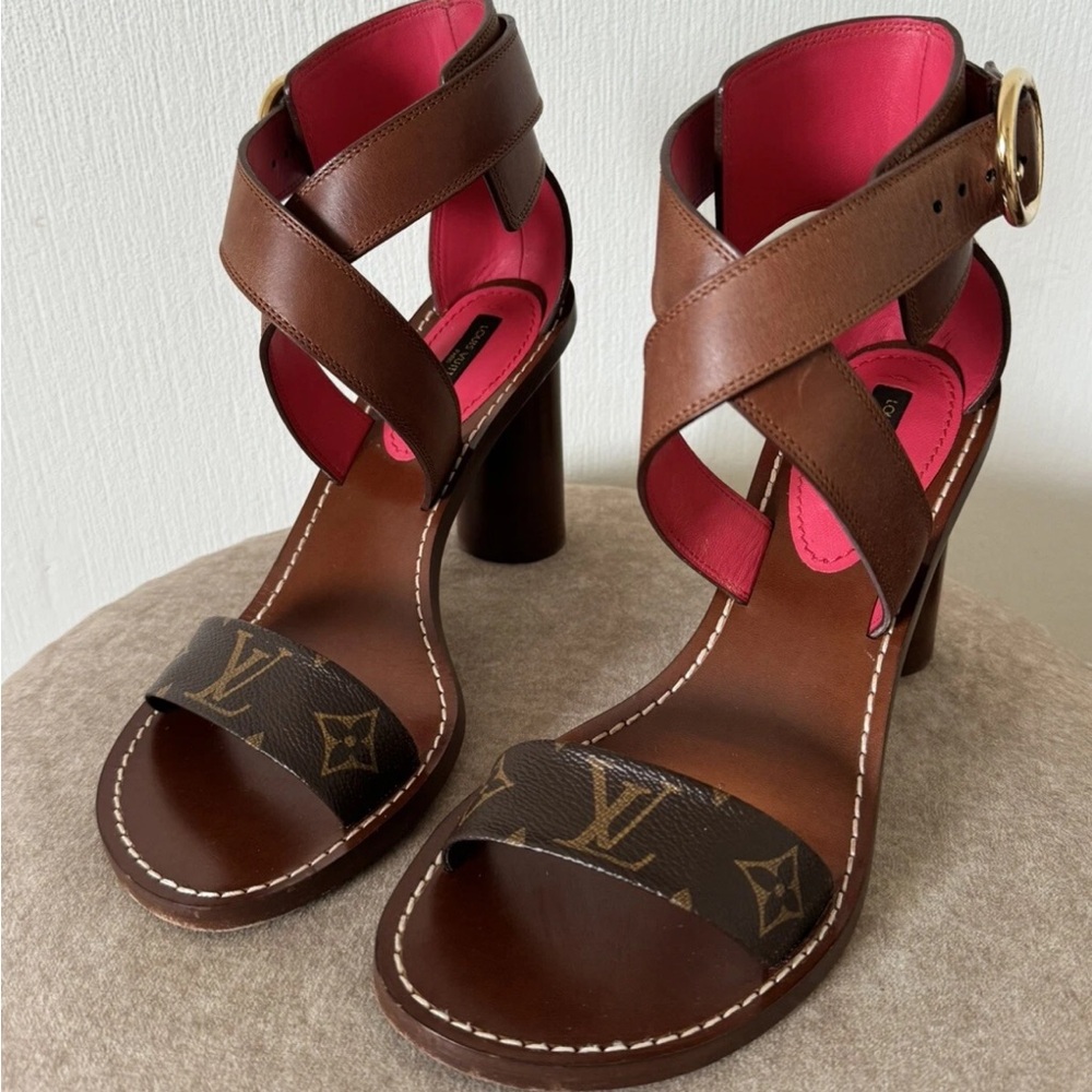 Louis Vuitton Brown and Pink Strappy Heels - Picture 5 of 9